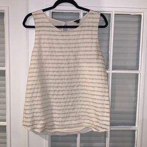 Ann Taylor Sleeveless Blouse, size Large, White and Gold Stripes
